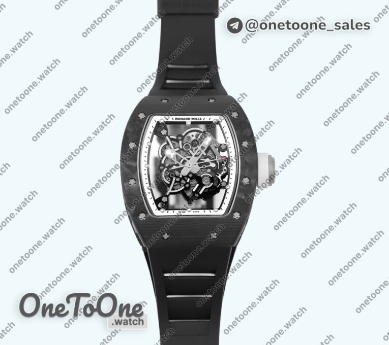 Реплика часов Richard Mille 055 PT Carbon Top-tier Копия один в один Skeleton Dial White Inner Bezel Rubber Strap NH05