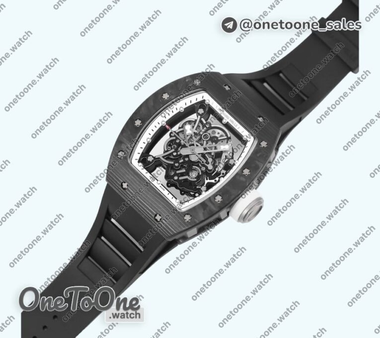 Реплика часов Richard Mille 055 PT Carbon Top-tier Копия один в один Skeleton Dial White Inner Bezel Rubber Strap NH05