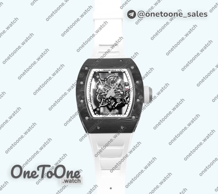 Реплика часов Richard Mille 055 PT Carbon Top-tier Копия один в один Skeleton Dial White Inner Bezel Rubber Strap NH05