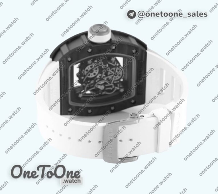 Реплика часов Richard Mille 055 PT Carbon Top-tier Копия один в один Skeleton Dial White Inner Bezel Rubber Strap NH05