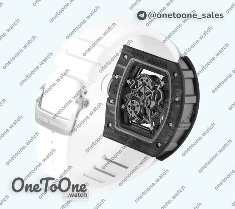 Реплика часов Richard Mille 055 PT Carbon Top-tier Копия один в один Skeleton Dial White Inner Bezel Rubber Strap NH05
