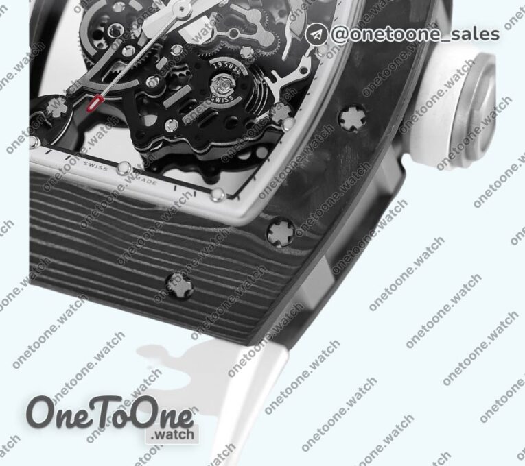 Реплика часов Richard Mille 055 PT Carbon Top-tier Копия один в один Skeleton Dial White Inner Bezel Rubber Strap NH05