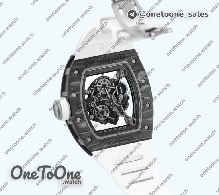 Реплика часов Richard Mille 055 PT Carbon Top-tier Копия один в один Skeleton Dial White Inner Bezel Rubber Strap NH05