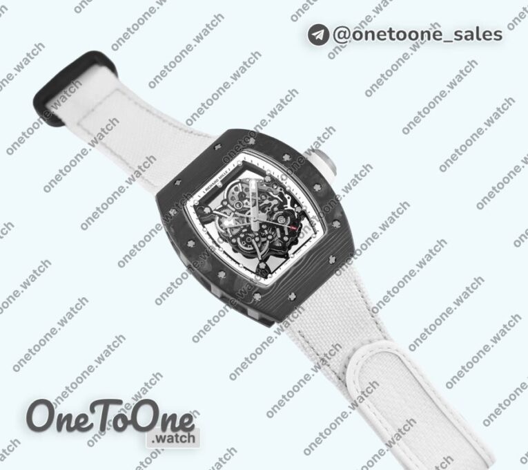 Реплика часов Richard Mille 055 PT Carbon Top-tier Копия один в один Skeleton Dial White Inner Bezel Nylon Strap NH05