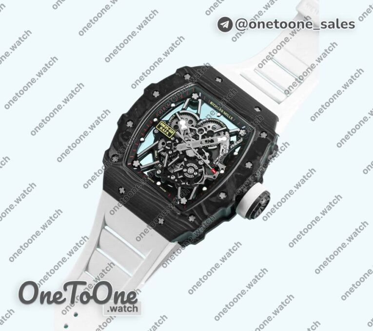 Реплика часов Richard Mille 035-02 Rafael Nadal PT Carbon Skeleton Dial White Rubber Strap NH06