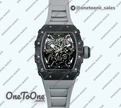 Реплика часов Richard Mille 035-02 Rafael Nadal PT Carbon Skeleton Dial Grey Rubber Strap NH06