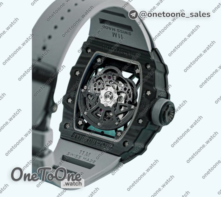 Реплика часов Richard Mille 035-02 Rafael Nadal PT Carbon Skeleton Dial Grey Rubber Strap NH06