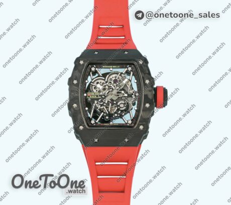 Реплика часов Richard Mille 035-02 Rafael Nadal PT Carbon Skeleton Dial Red Rubber Strap NH06