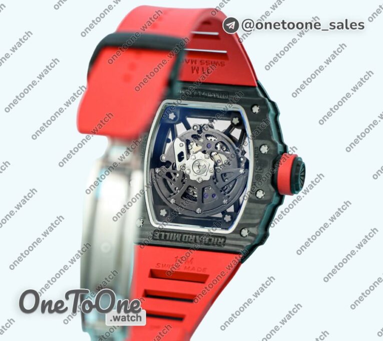 Реплика часов Richard Mille 035-02 Rafael Nadal PT Carbon Skeleton Dial Red Rubber Strap NH06