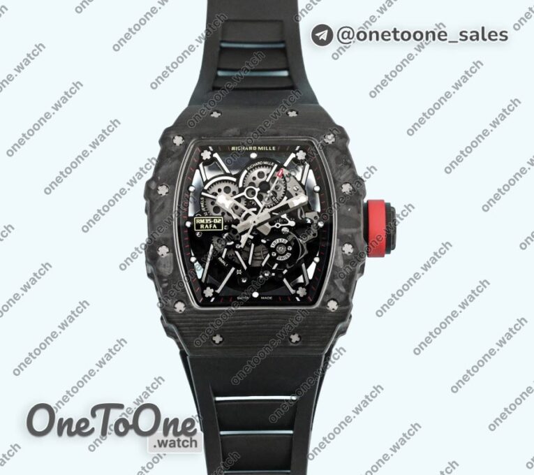 Реплика часов Richard Mille 035-02 Rafael Nadal PT Carbon Skeleton Dial Black Rubber Strap NH06