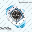 Реплика часов Richard Mille 055 White Ceramic Top-tier Копия один в один Skeleton Dial Blue Inner Bezel Rubber Strap Clone RMUL2