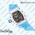 Реплика часов Richard Mille 055 White Ceramic Top-tier Копия один в один Skeleton Dial Blue Inner Bezel Rubber Strap Clone RMUL2