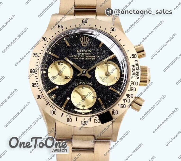 Реплика часов Rolex Daytona 6263 Stainless steel Bezel Yellow gold Case Black Dial Asian 7750