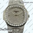 Реплика часов Patek Philippe Nautilus Jumbo 5711 Stainless steel Full Paved Diamonds Dial Case and Bracelet Square Diamonds Bezel