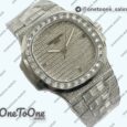Реплика часов Patek Philippe Nautilus Jumbo 5711 Stainless steel Full Paved Diamonds Dial Case and Bracelet Square Diamonds Bezel