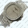 Реплика часов Patek Philippe Nautilus Jumbo 5711 Stainless steel Full Paved Diamonds Dial Case and Bracelet Square Diamonds Bezel