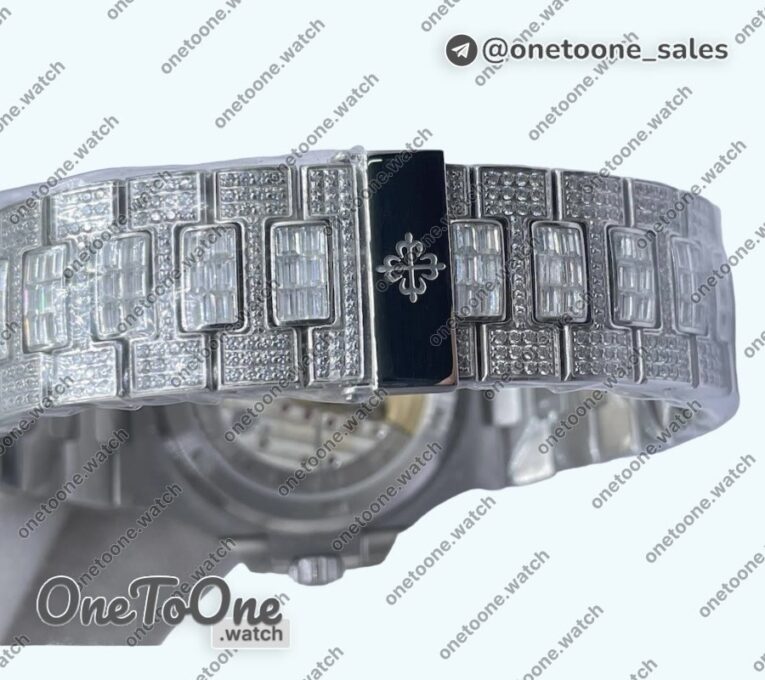 Реплика часов Patek Philippe Nautilus Jumbo 5711 Stainless steel Full Paved Diamonds Dial Case and Bracelet Square Diamonds Bezel