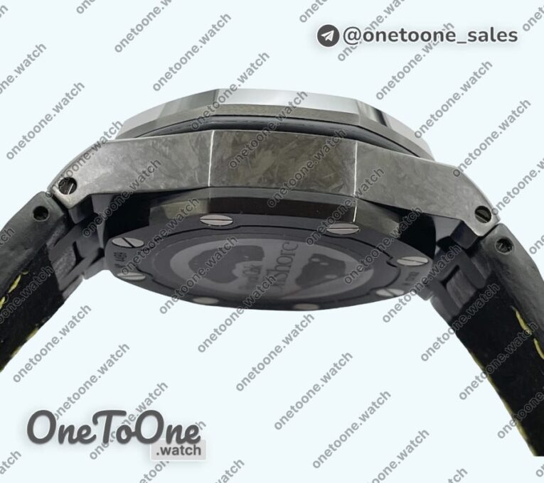 Реплика часов Audemars Piguet Royal Oak Offshore Bumble Bee Forged Carbon Top-tier Копия один в один Black Dial on Leather Strap J