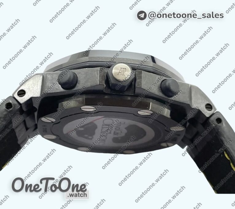 Реплика часов Audemars Piguet Royal Oak Offshore Bumble Bee Forged Carbon Top-tier Копия один в один Black Dial on Leather Strap J