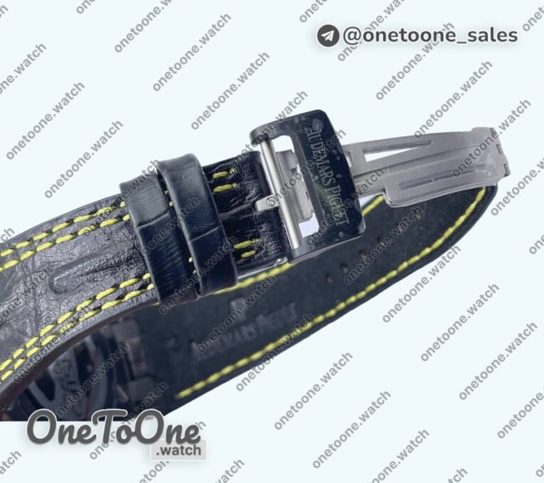 Реплика часов Audemars Piguet Royal Oak Offshore Bumble Bee Forged Carbon Top-tier Копия один в один Black Dial on Leather Strap J