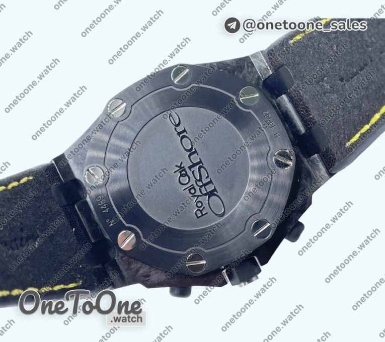 Реплика часов Audemars Piguet Royal Oak Offshore Bumble Bee Forged Carbon Top-tier Копия один в один Black Dial on Leather Strap J