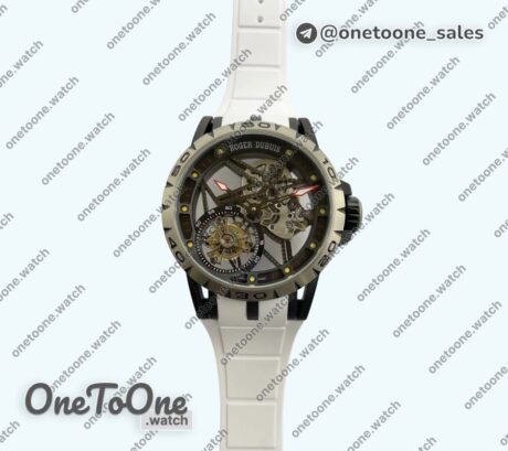 Реплика часов Roger Dubuis Excalibur Spider DLC Skeleton Dial White Rubber Strap Tourbillon