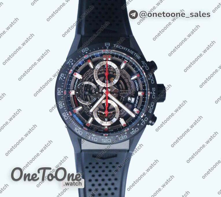 Реплика часов Tag Heuer Carrera Calibre HEUER 01 Chrono 43mm Ceramic Case&Bezel Black Rubber Strap
