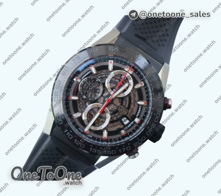 Реплика часов Tag Heuer Carrera Calibre HEUER 01 Chrono 45mm Ceramic Bezel Black Stainless steel Case Rubber Strap