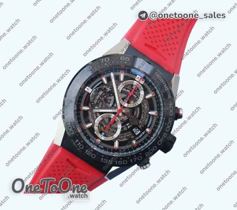 Реплика часов Tag Heuer Carrera Calibre HEUER 01 Chrono 45mm Ceramic Bezel Black Stainless steel Case Rubber Strap