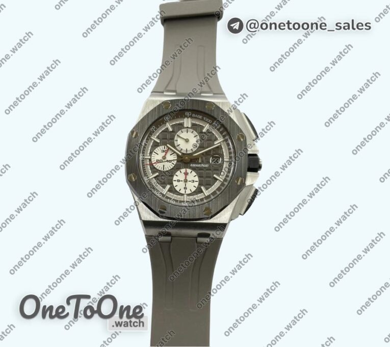 Реплика часов Audemars Piguet Royal Oak Offshore 44mm Stainless steel Ceramic Bezel Top-tier Копия один в один Gray Dial on Rubber Strap