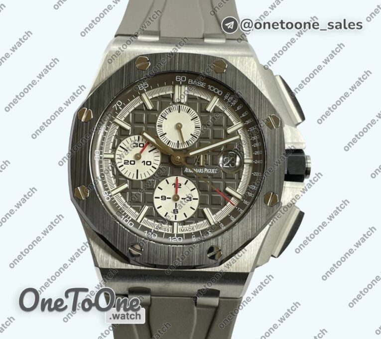 Реплика часов Audemars Piguet Royal Oak Offshore 44mm Stainless steel Ceramic Bezel Top-tier Копия один в один Gray Dial on Rubber Strap