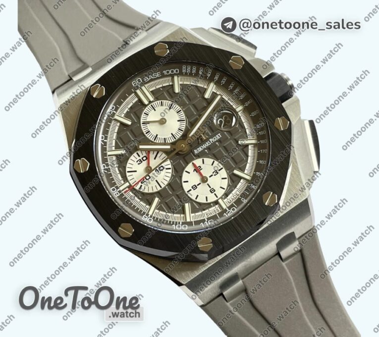 Реплика часов Audemars Piguet Royal Oak Offshore 44mm Stainless steel Ceramic Bezel Top-tier Копия один в один Gray Dial on Rubber Strap