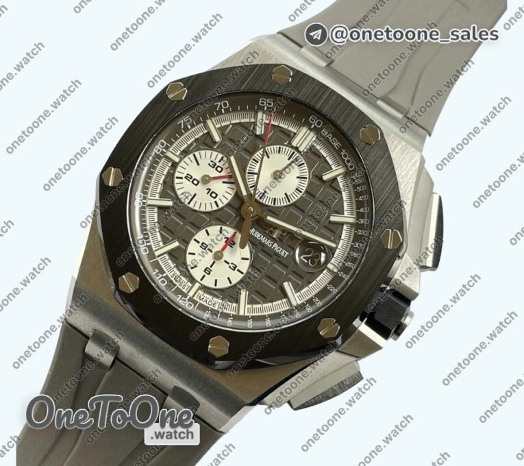 Реплика часов Audemars Piguet Royal Oak Offshore 44mm Stainless steel Ceramic Bezel Top-tier Копия один в один Gray Dial on Rubber Strap