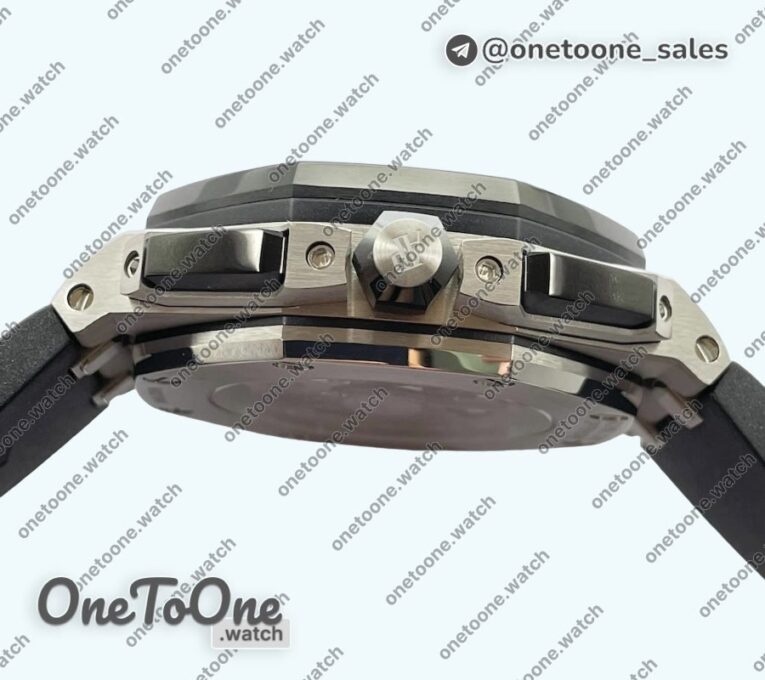 Реплика часов Audemars Piguet Royal Oak Offshore 26240 Stainless steel Black Ceramic Bezel Top-tier Копия один в один Black/Silver Dial on Black Rubber Strap