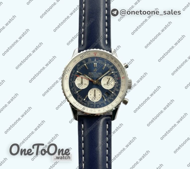 Реплика часов Breitling Navitimer Chronograph Stainless steel Blue Dial Leather Strap BLS V2 Mod