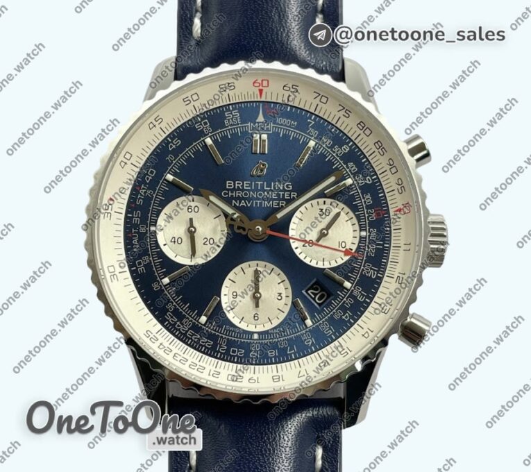 Реплика часов Breitling Navitimer Chronograph Stainless steel Blue Dial Leather Strap BLS V2 Mod