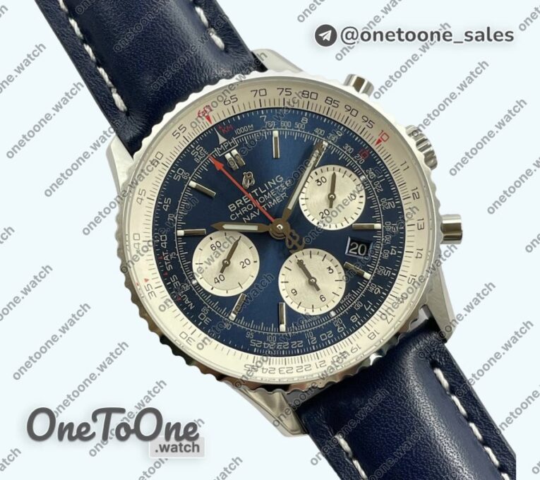 Реплика часов Breitling Navitimer Chronograph Stainless steel Blue Dial Leather Strap BLS V2 Mod