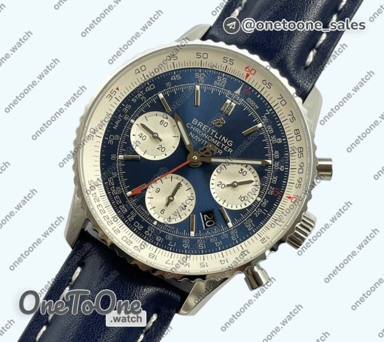Реплика часов Breitling Navitimer Chronograph Stainless steel Blue Dial Leather Strap BLS V2 Mod