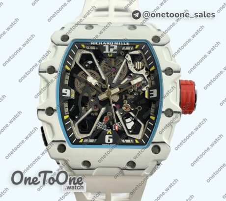 Реплика часов Richard Mille 035-03 White Carbon/Red Crown Skeleton Dial White Rubber Strap Asian Skeleton movement