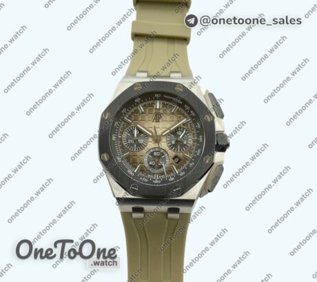 Реплика часов Audemars Piguet Royal Oak Offshore 26240 Stainless steel Black Ceramic Bezel Top-tier Копия один в один Brown Dial on Brown Rubber Strap