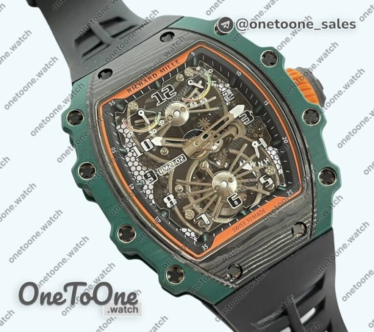 Реплика часов Richard Mille 21-02 Tourbillon PT Top-tier Копия один в один Skeleton Dial on Black Rubber Strap