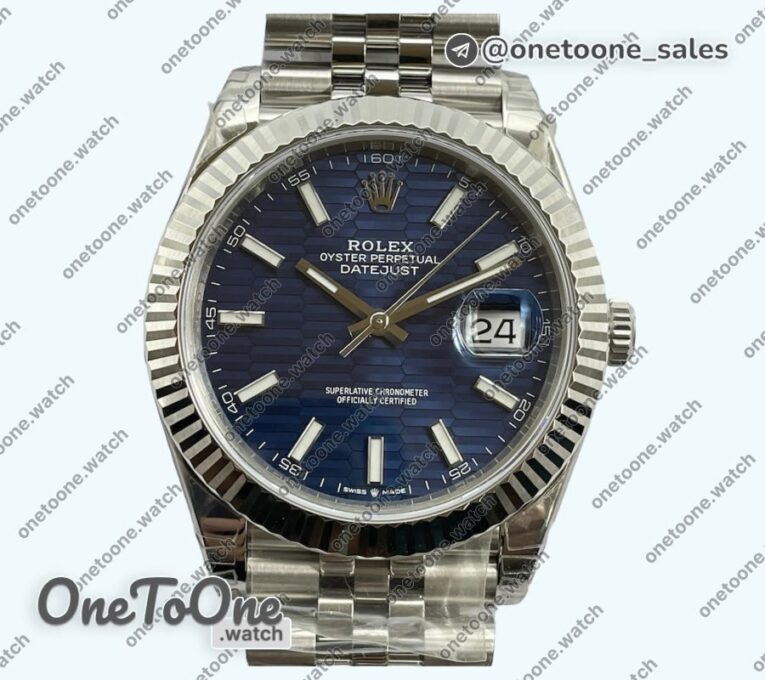 Реплика часов Rolex DateJust 41 126334 904L Stainless steel Top-tier Копия один в один Blue Fluted Dial on Jubilee Bracelet 3235