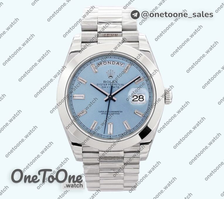 Реплика часов Rolex Day Date 40mm Stainless steel Top-tier Копия один в один Diamands Marker Blue Dial Stainless steel Bracelet