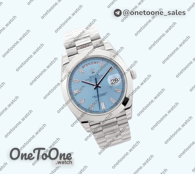Реплика часов Rolex Day Date 40mm Stainless steel Top-tier Копия один в один Diamands Marker Blue Dial Stainless steel Bracelet
