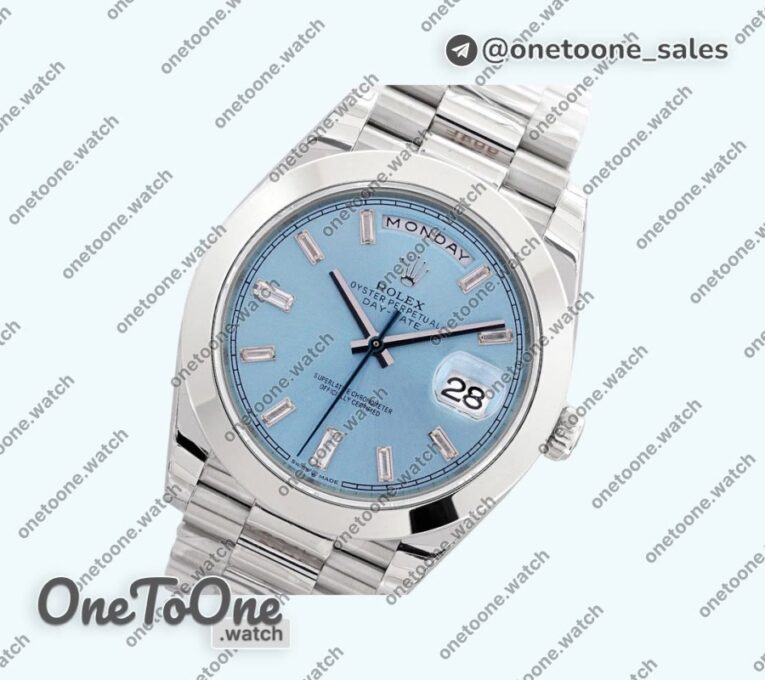 Реплика часов Rolex Day Date 40mm Stainless steel Top-tier Копия один в один Diamands Marker Blue Dial Stainless steel Bracelet