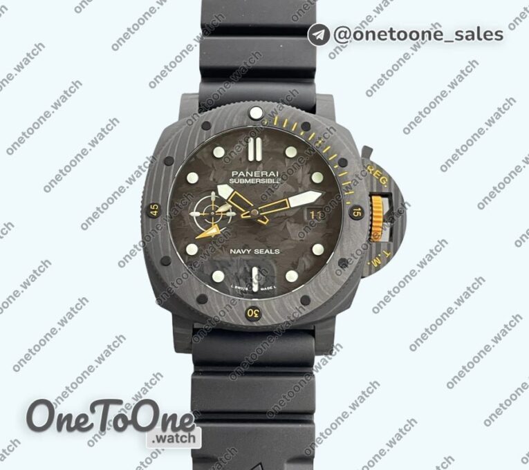 Реплика часов Panerai PAM1324 Carbotech 44mm T Top-tier Копия один в один Carbon Dial on Black Rubber Strap P.9011