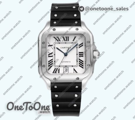 Реплика часов Cartier Santos de Cartier Stainless steel Top-tier Копия один в один White&Green&Blue Dial Stainless steel SmartLinks Rubber MIYOTA 9015