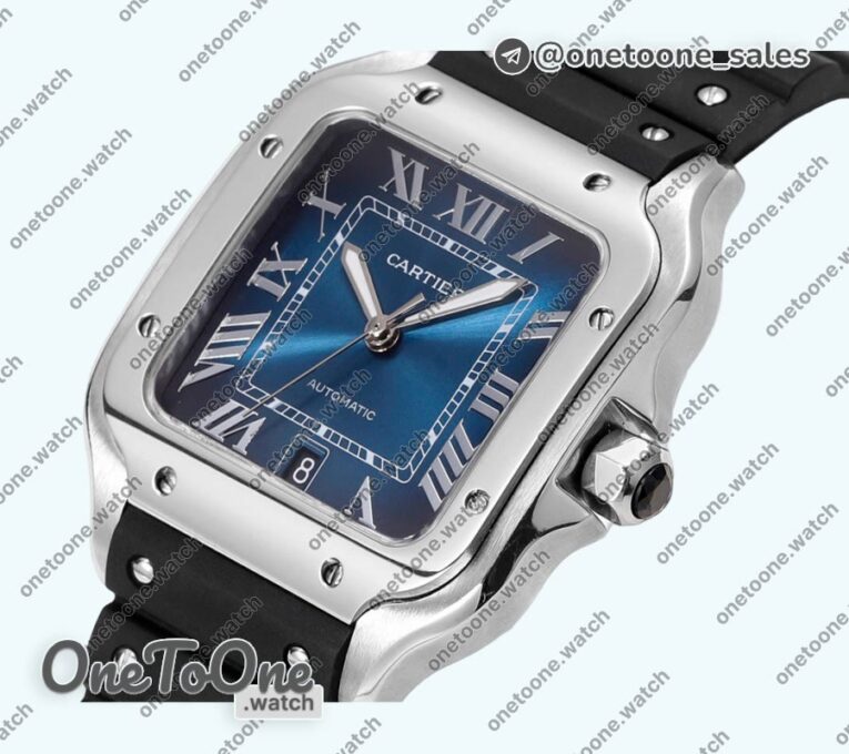 Реплика часов Cartier Santos de Cartier Stainless steel Top-tier Копия один в один White&Green&Blue Dial Stainless steel SmartLinks Rubber MIYOTA 9015