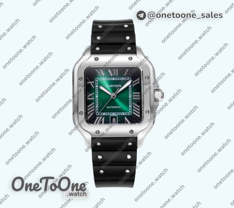 Реплика часов Cartier Santos de Cartier Stainless steel Top-tier Копия один в один White&Green&Blue Dial Stainless steel SmartLinks Rubber MIYOTA 9015