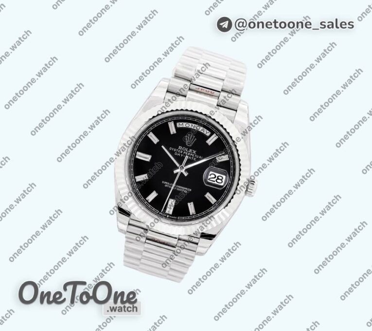 Реплика часов Rolex Day Date 40mm Stainless steel Top-tier Копия один в один Diamands Marker Black&Silver Dials Stainless steel Bracelet